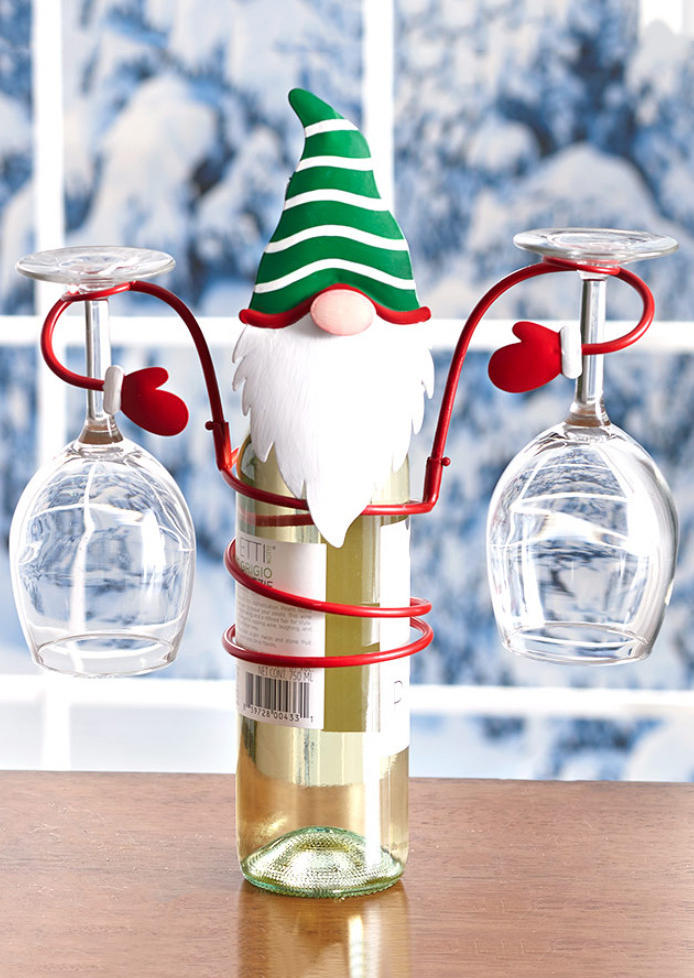 

Christmas Themed Gnome Snowman Glass Wine Bottle Holder Ornament, Green, SCM008081