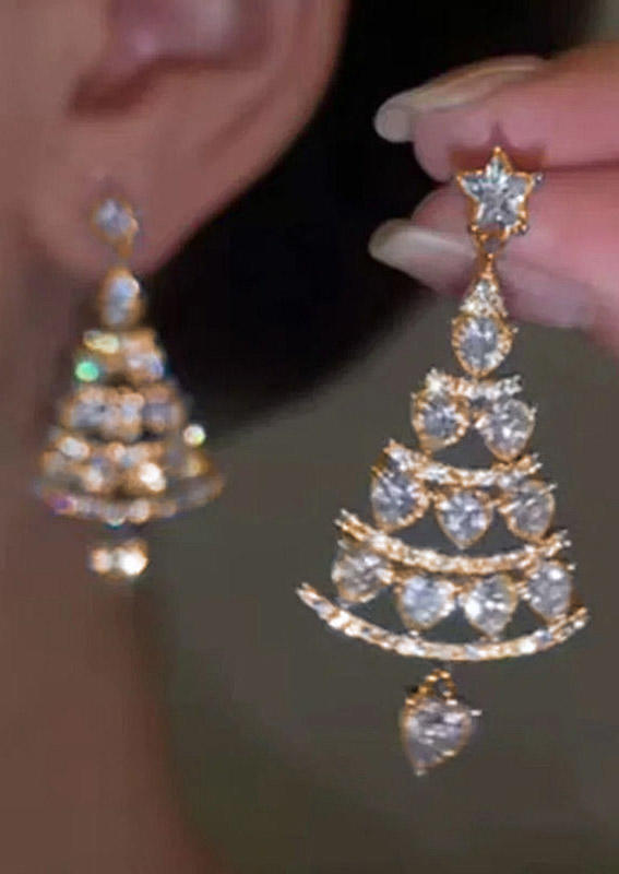 

Christmas Tree Rhinestone Alloy Earrings, Gold, SCM008423