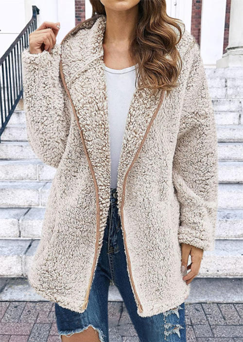 

Fuzzy Hooded Cardigan Coat - Apricot, SCM008888