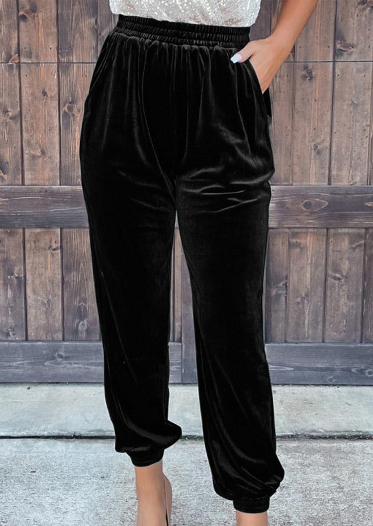 

Pocket Velvet Elastic Waist Pants - Black, SCM008950