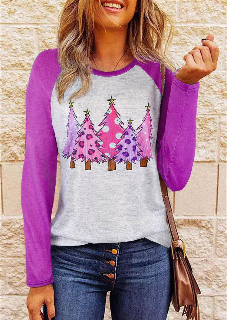 

Christmas Tree Leopard Dot O-Neck T-Shirt Tee - Light Grey, Gray, SCM008965
