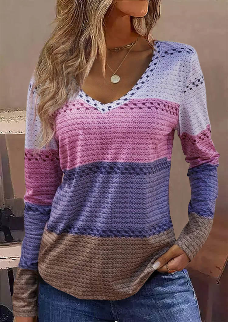 

Color Block Long Sleeve Blouse, Multicolor, SCM009162