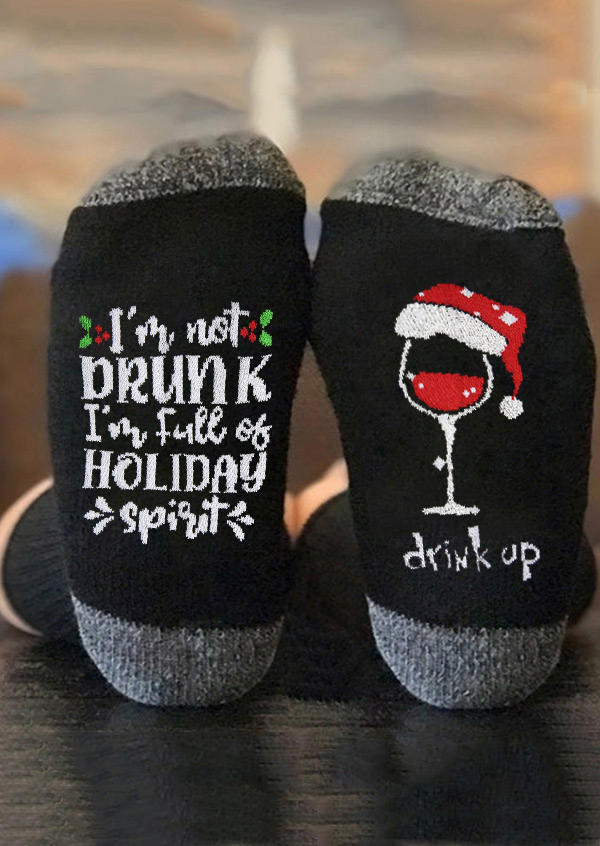 

Christmas I'm Not Drunk I'm Full Of Holiday Spirit Crew Socks, Black;red, SCM009213