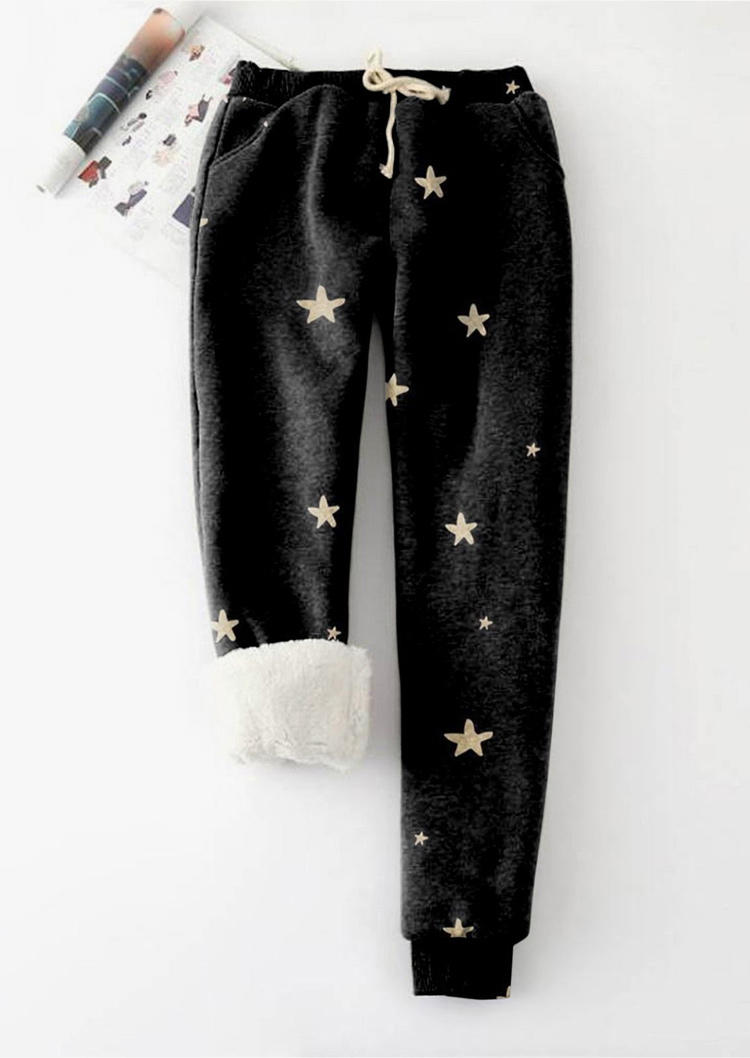 

Star Thickened Pocket Tie Pants - Black, SCM009261