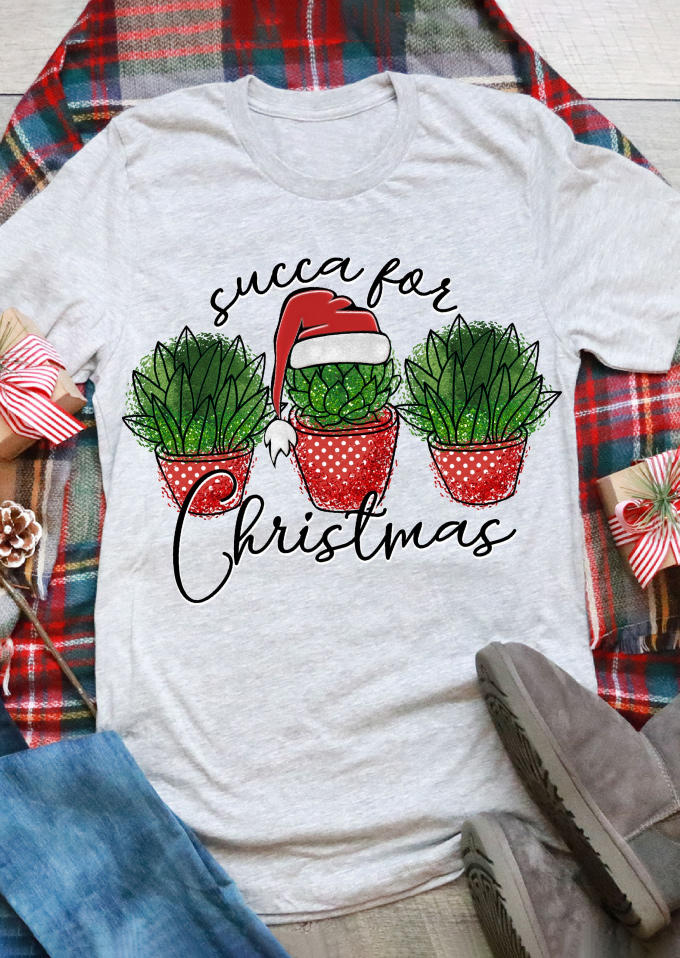 

Succa For Christmas Hat Dot T-Shirt Tee - Light Grey, Gray, SCM009287