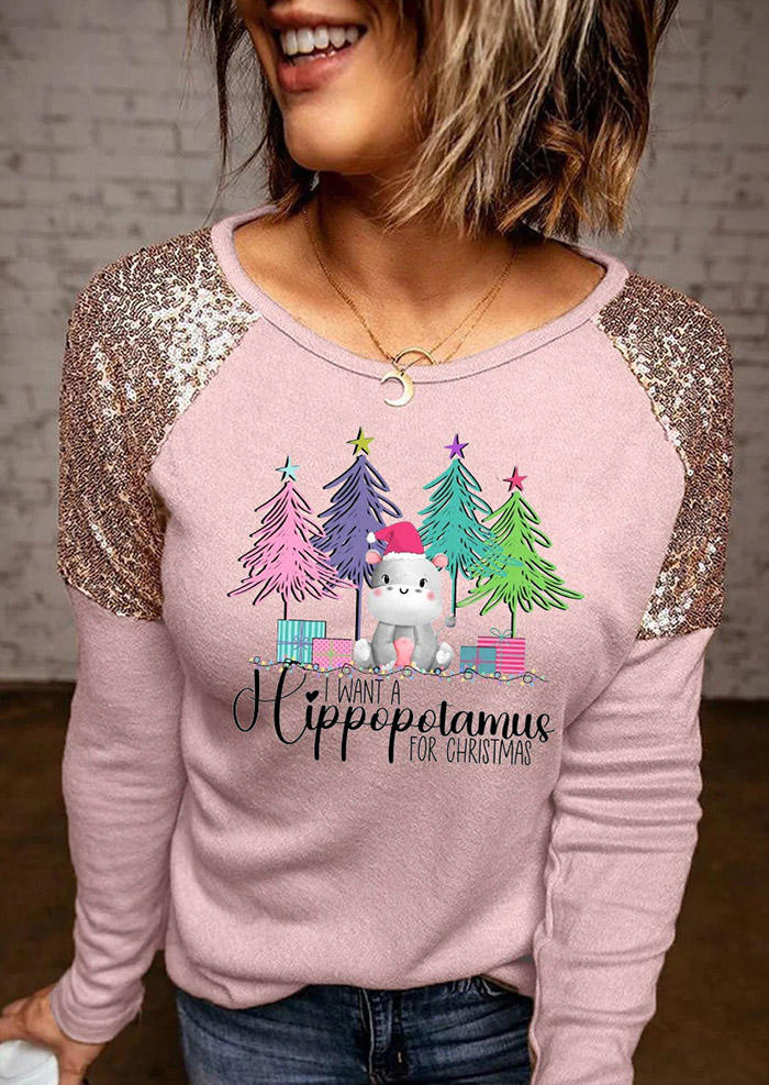 

I Want A Hippopotamus For Christmas T-Shirt Tee - Pink, SCM009445
