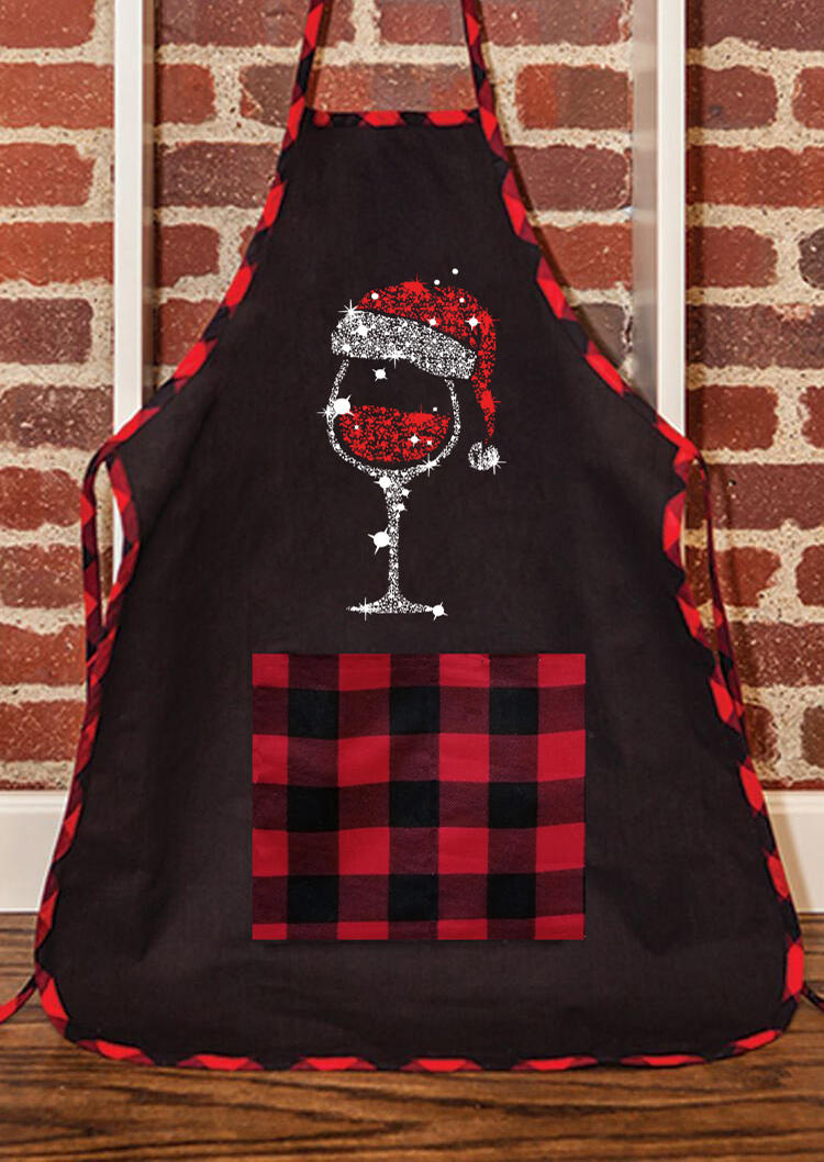 

Christmas Plaid Pocket Antifouling Apron, Black, SCM009525