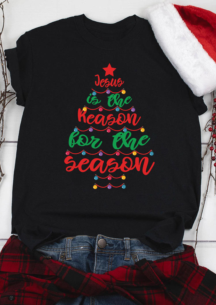 

Christmas Tree Jesus Is The Reason For The Season T-Shirt Tee - Black, SCM009533