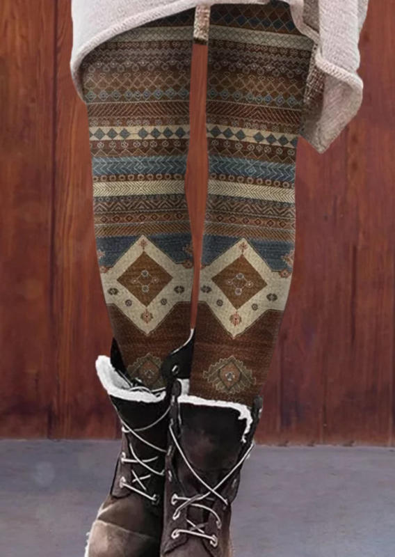 Aztec Geometric Elastic Waist Skinny Leggings, Multicolor, SCM008064
