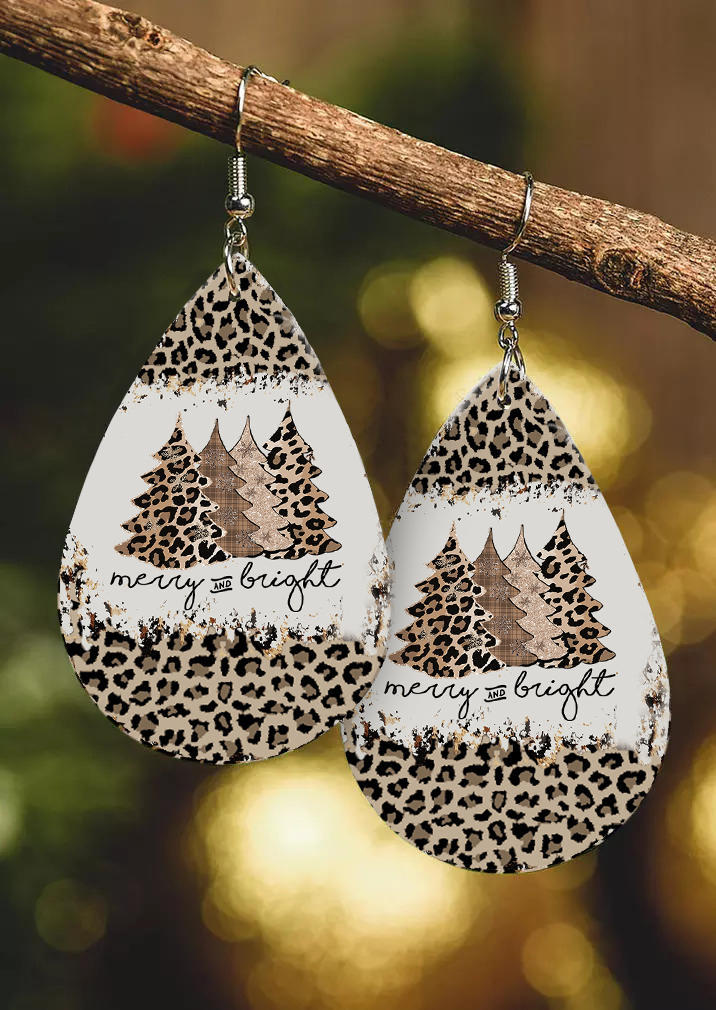 

Christmas Merry And Bright Leopard Water Drop Earrings, White, SCM008613