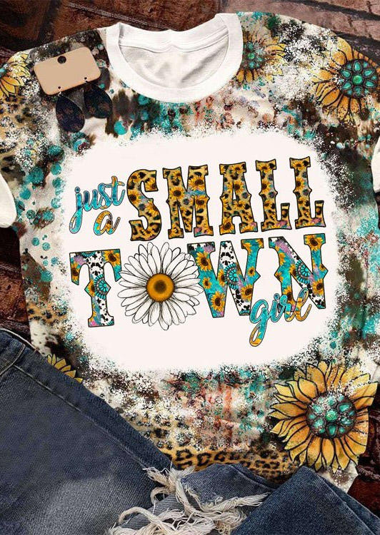 

Just A Small Town Girl Leopard Sunflower T-Shirt Tee, Multicolor, SCM008712