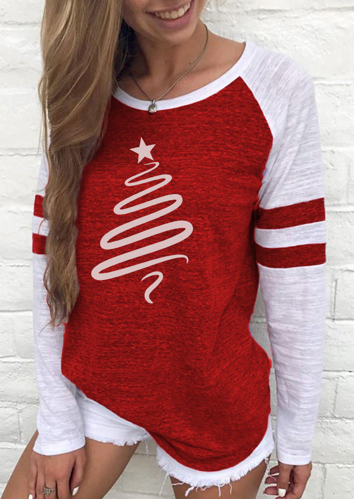 

Christmas Tree Star Raglan Sleeve T-Shirt Tee - Red, SCM008861