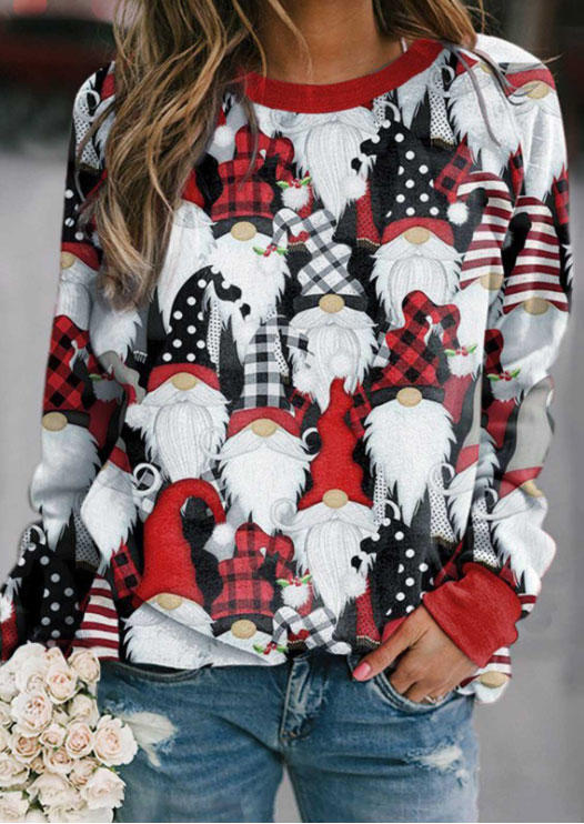

Christmas Plaid Striped Dot Pullover Sweatshirt, Multicolor, SCM009236