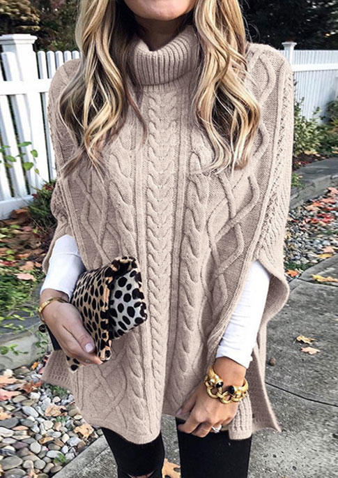 

Knitted Slit Turtleneck Sweater - Khaki, SCM009299
