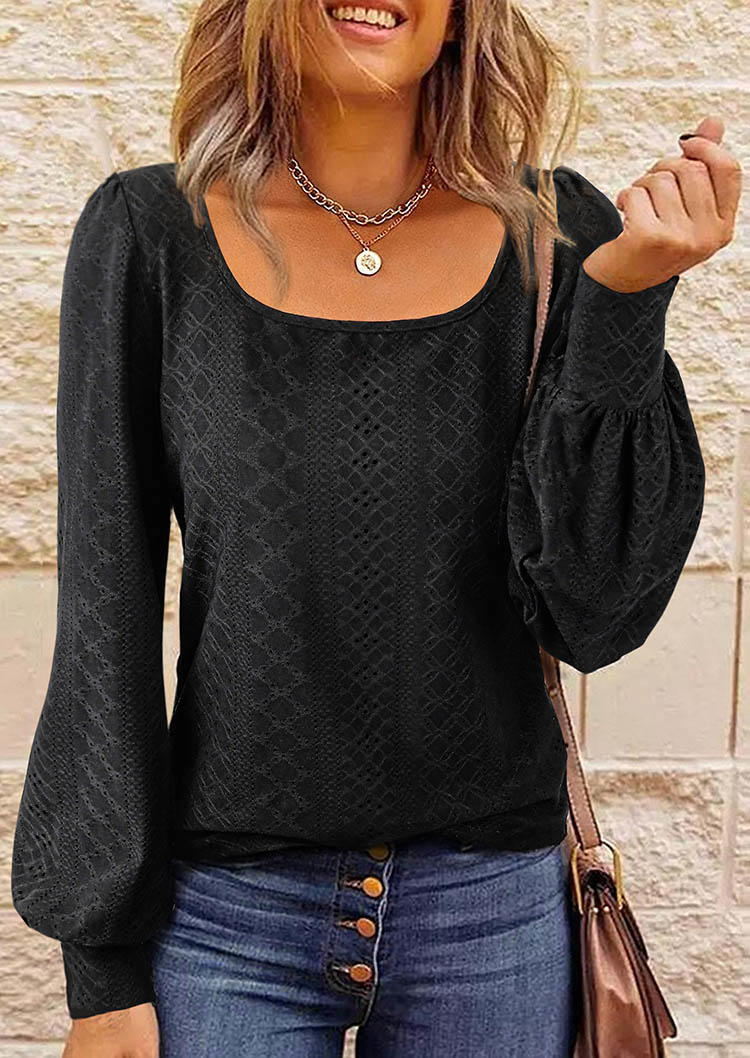 

Hollow Out Long Sleeve Blouse - Black, SCM009335