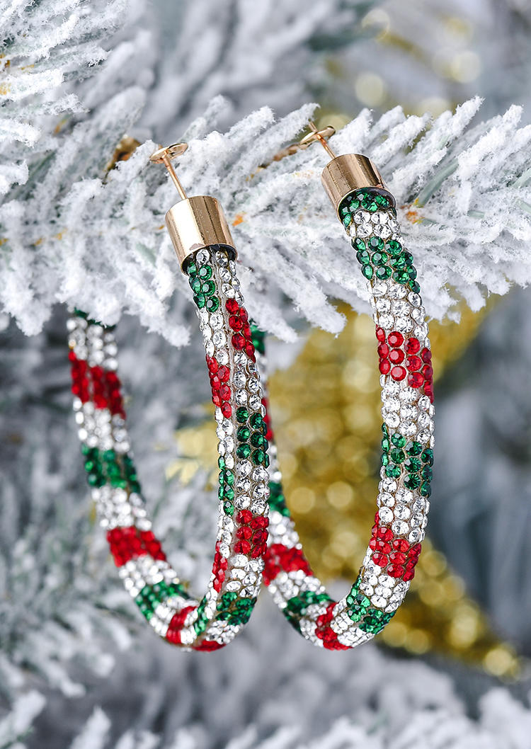 

Christmas Rhinestone Alloy Earrings, Multicolor, SCM009402