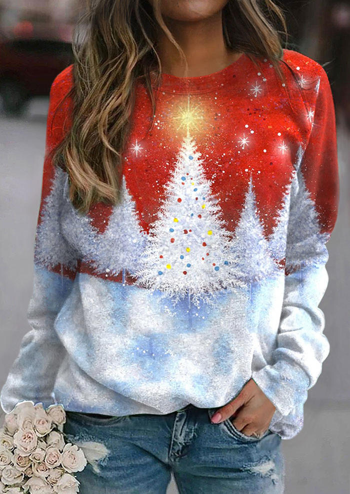 

Christmas Tree Snowflake Pullover Sweatshirt, Multicolor, SCM009449