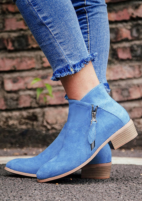 Zipper Round Toe Casual Ankle Boots - Blue