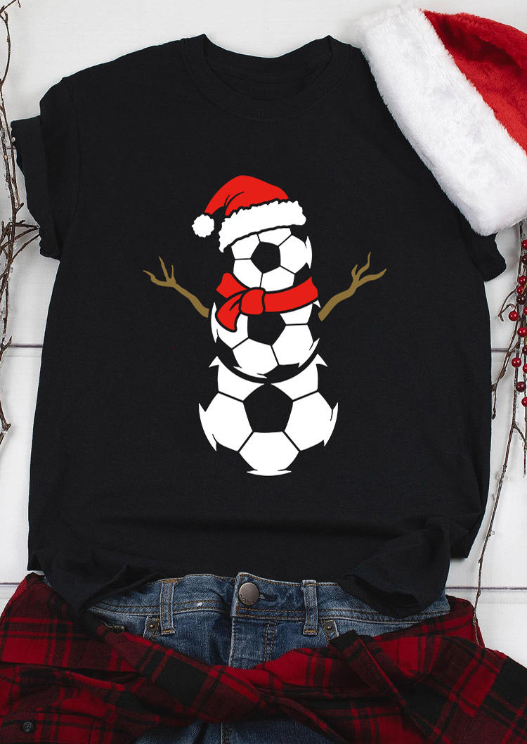 

Christmas Hat Snowman Soccer T-Shirt Tee - Black, SCM009600