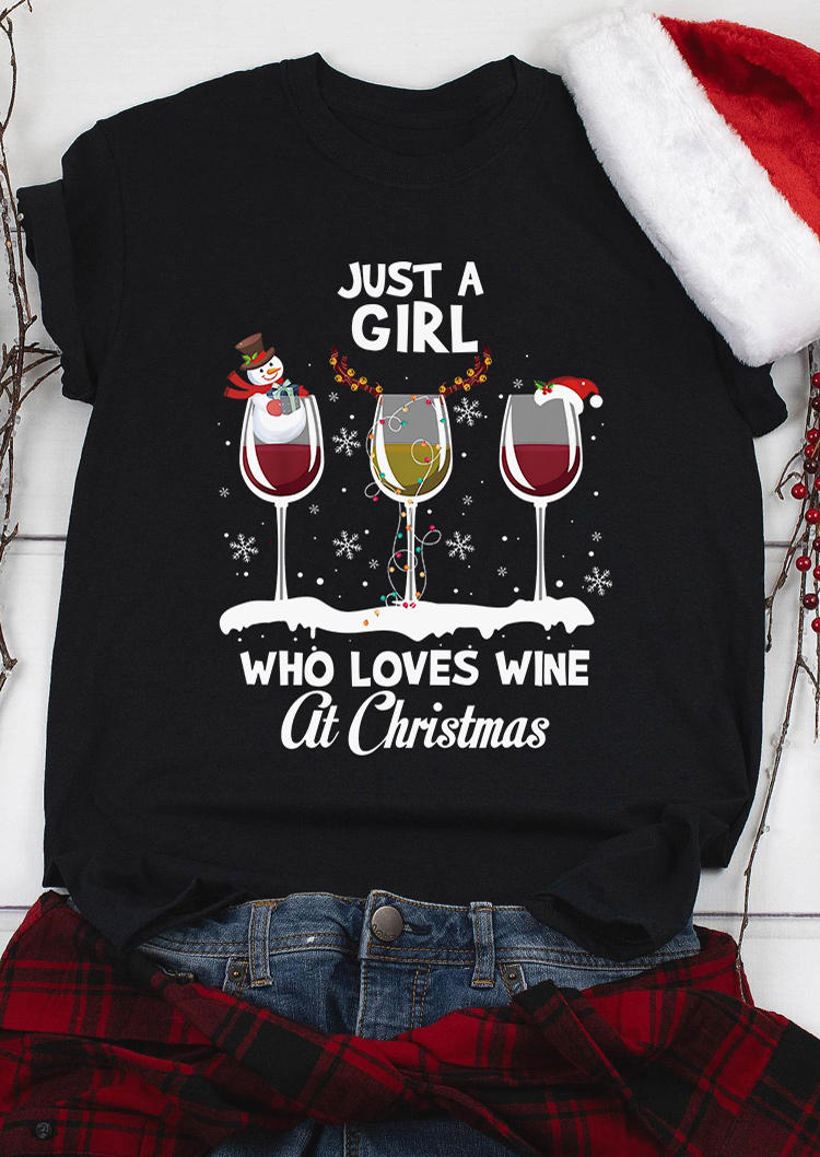 

Just A Girl Who Loves Wine At Christmas T-Shirt Tee - Black, SCM009645