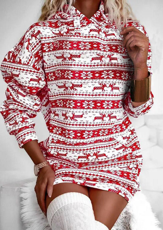 

Christmas Reindeer Hooded Mini Dress - White, SCM009648