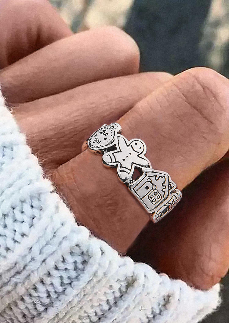 

Christmas Gingerbread Man Adjustable Ring, Silver, SCM008612