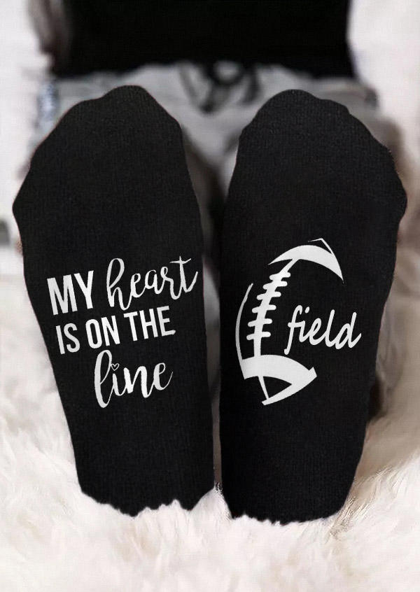 

My Heart Is On The Line Football Field Crew Socks - Black, SCM008724
