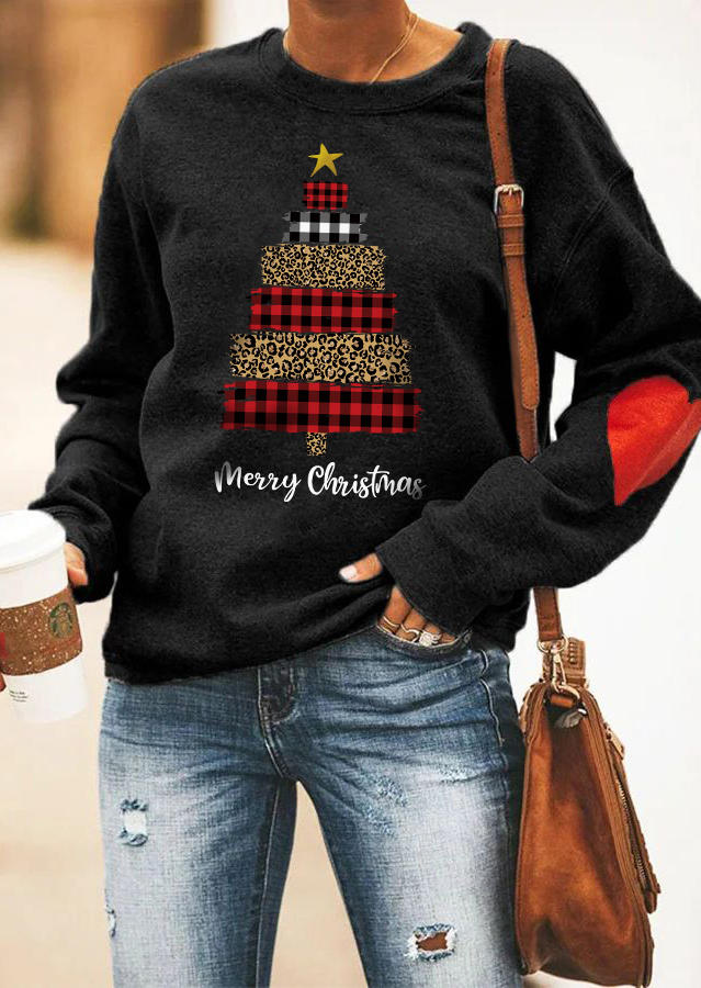 

Merry Christmas Leopard Plaid Sweatshirt - Black, SCM008898