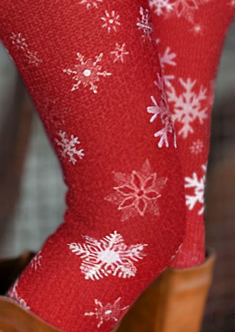 Christmas Snowflake Elastic Waist Skinny Leggings