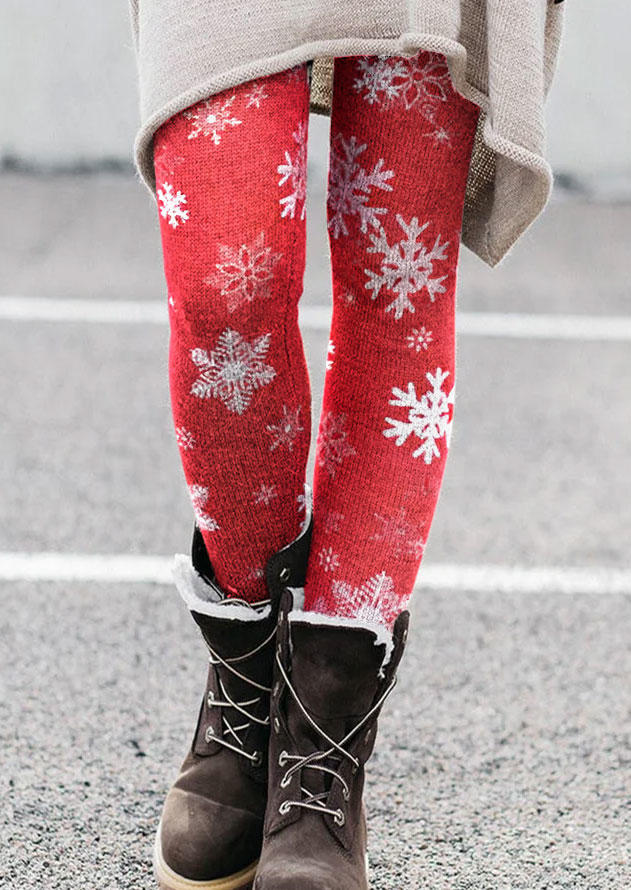 

Christmas Snowflake Elastic Waist Skinny Leggings, Red, SCM008985