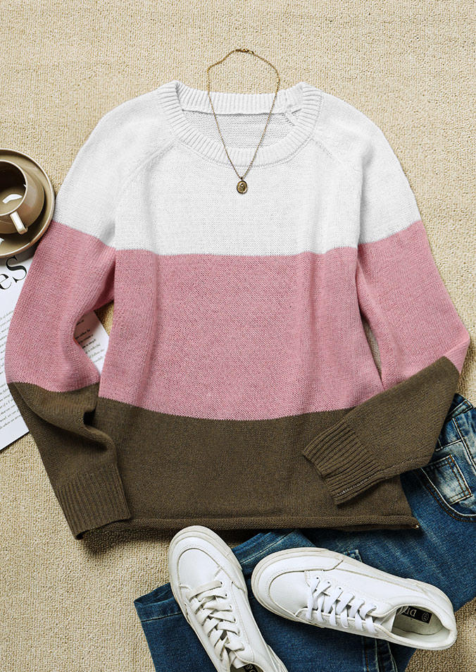 Color Block Knitted Sweater - Pink