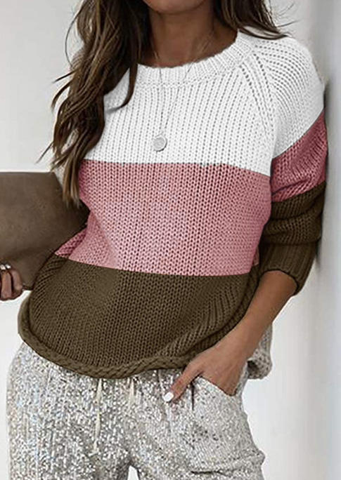 

Color Block Knitted Sweater - Pink, SCM009293