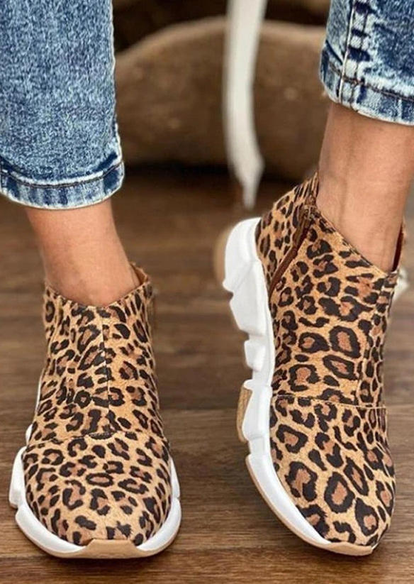 

Leopard Zipper Casual Sneakers, Multicolor, SCM009329