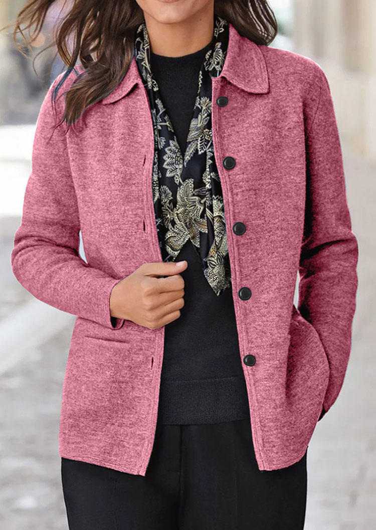 

Button Pocket Turn-Down Collar Coat - Pink, SCM009357