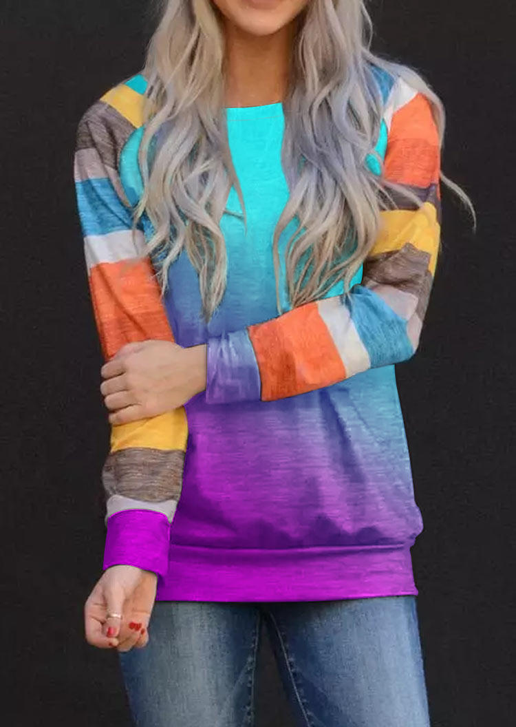 

Striped Color Block Long Sleeve Blouse, Multicolor, SCM009373