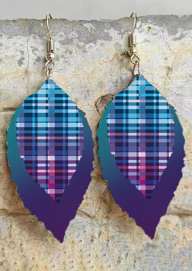 Gradient Plaid Leaf Alloy Earrings