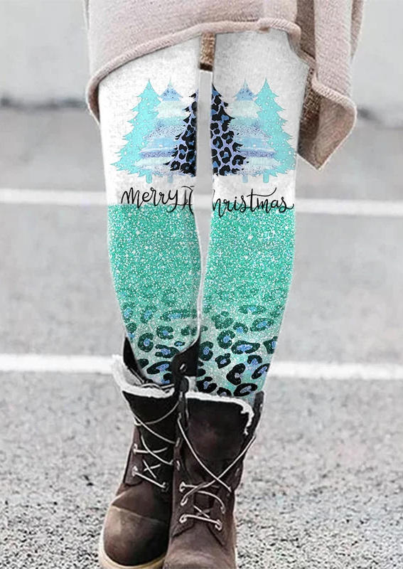 

Merry Christmas Tree Leopard Elastic Waist Skinny Leggings, Multicolor, SCM009753
