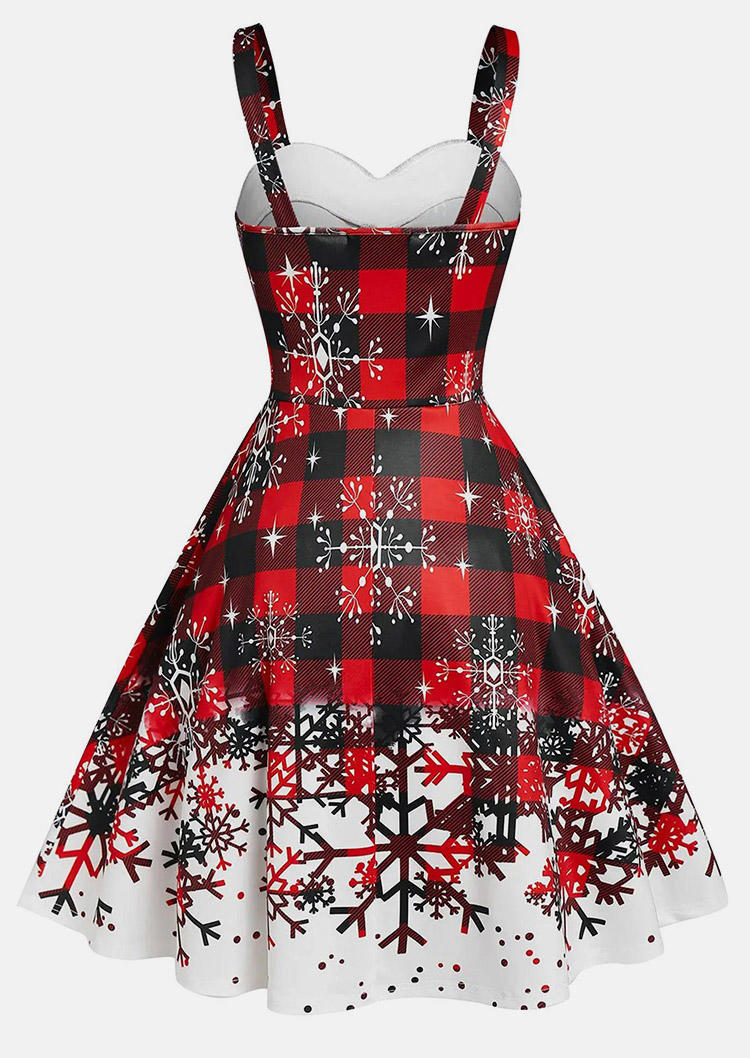 Christmas Plaid Snowflake Spaghetti Strap Mini Dress