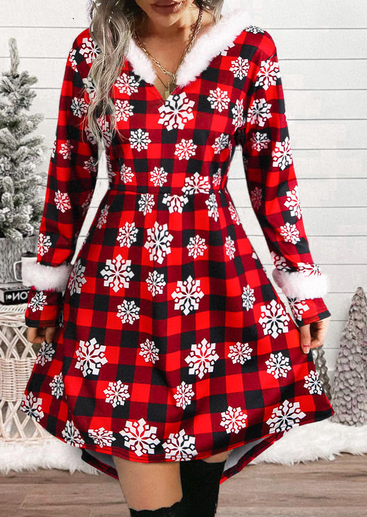 Christmas Snowflake Faux Fur Asymmetric Mini Dress