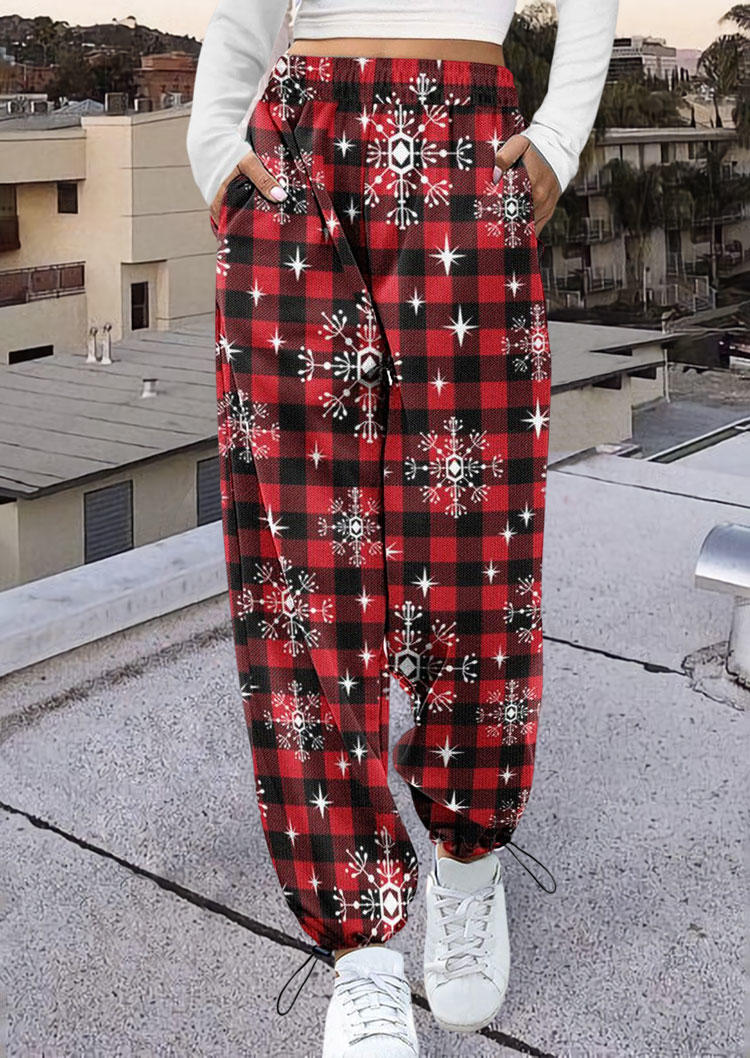 

Christmas Snowflake Plaid Pocket Sweatpants, Multicolor, SCM009302