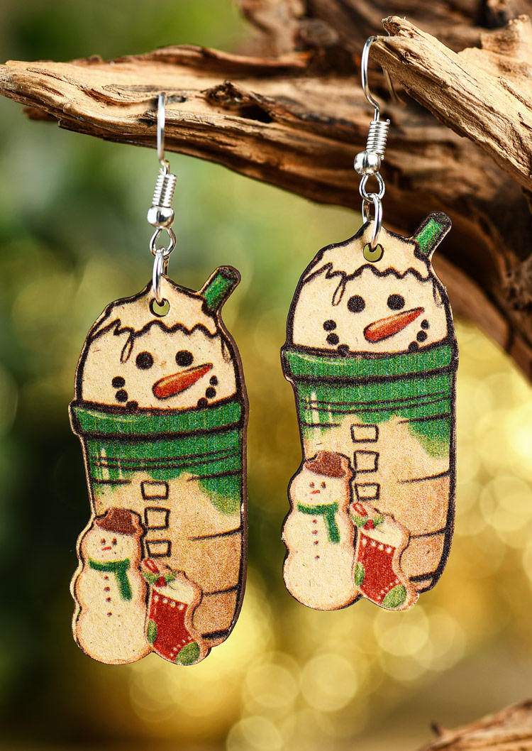 

Christmas Snowman Wooden Earrings, Multicolor, SCM009317