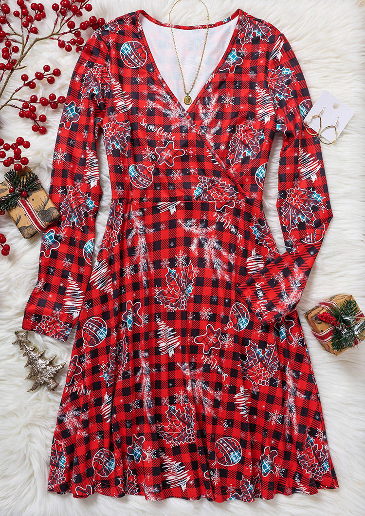 Christmas Snowflake Plaid Mini Dress - Red