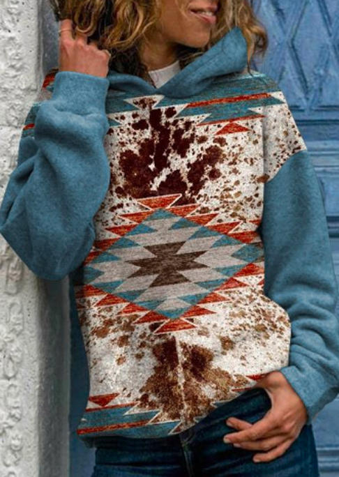 

Aztec Geometric Cow Long Sleeve Hoodie, Multicolor, SCM009370