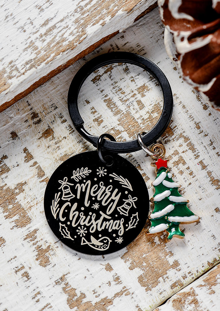 

Merry Christmas Tree Stainless Steel Keychain, Black, SCM009399
