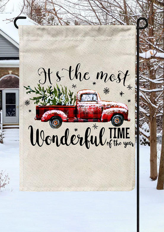 

It's The Most Wonderful Time Of The Year Truck Garden Flag Ornament- Beige, White, SCM009404