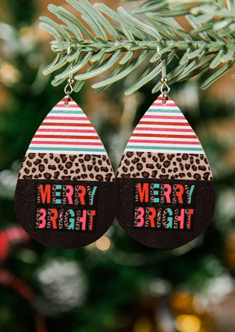 

Christmas Merry Bright Striped Leopard Earrings, Black, SCM009528