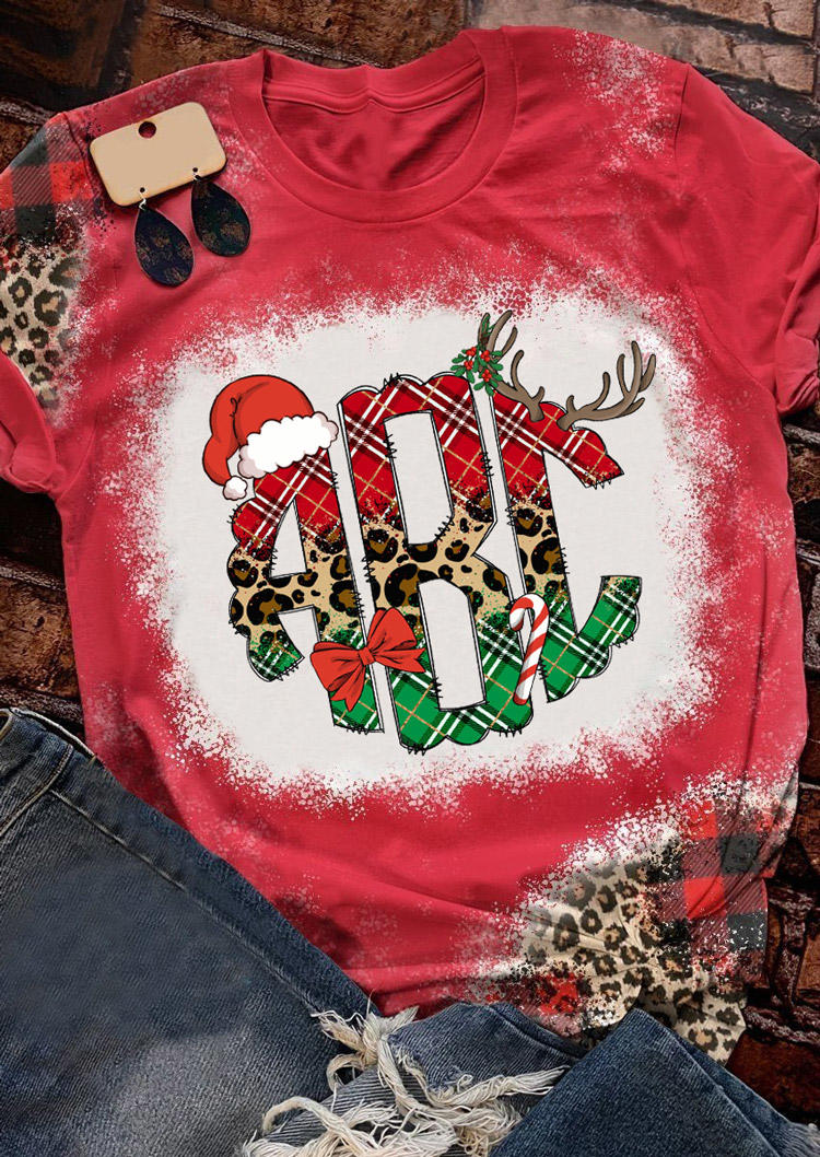 

Christmas Elves Plaid Leopard T-Shirt Tee - Red, SCM009565