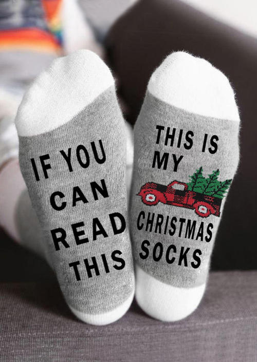 

If You Can Read This This Is My Christmas Truck Crew Socks, Gray, SCM009649