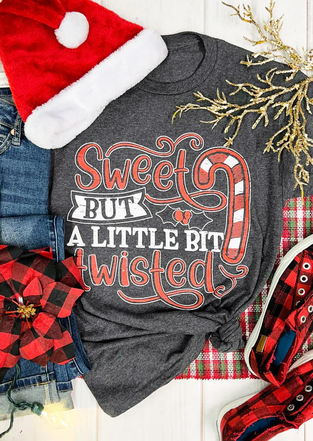 

Sweet But A Little Bit Twisted T-Shirt Tee - Dark Grey, Gray, SCM009655
