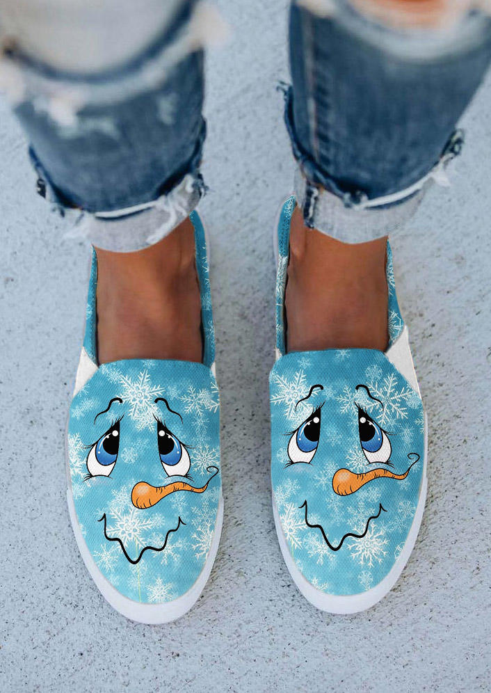 

Christmas Snowflake Snowman Face Flat Sneakers - Blue, SCM009742